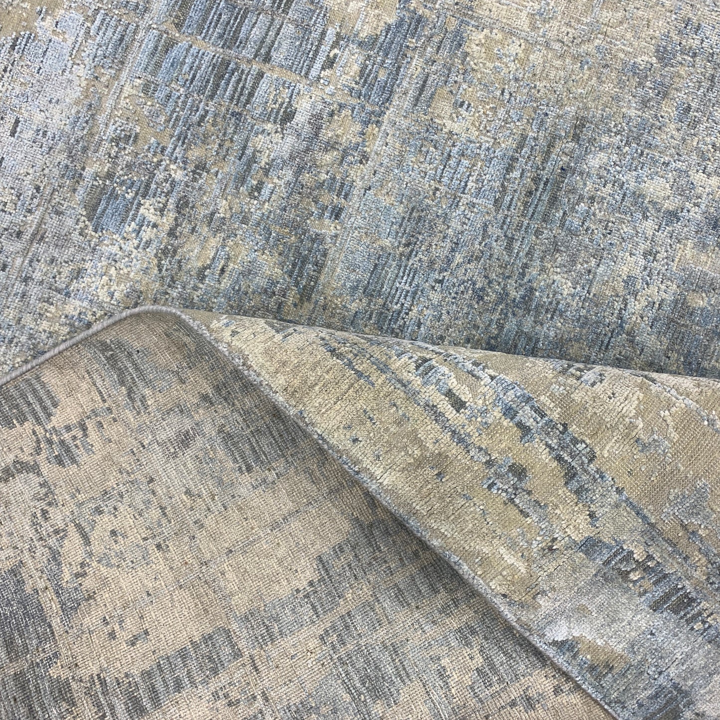 Beige Grey, Silk Wool Oxidized Modern Handknotted 7.11x10.4Ft 242x305Cms Area Rug