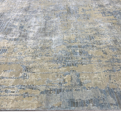 Beige Grey, Silk Wool Oxidized Modern Handknotted 7.11x10.4Ft 242x305Cms Area Rug