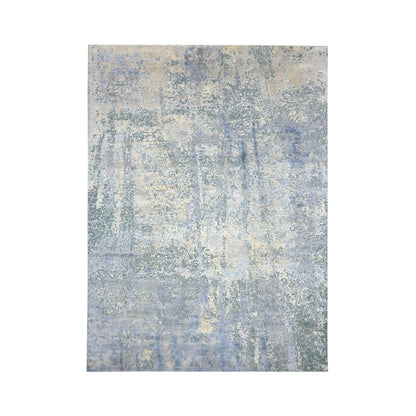 Silver, Blue and Beige Silk and Wool Modern Abstract Handknotted 8.11x12.2Ft 270x370Cms Area Rug