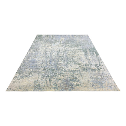 Silver, Blue and Beige Silk and Wool Modern Abstract Handknotted 8.11x12.2Ft 270x370Cms Area Rug