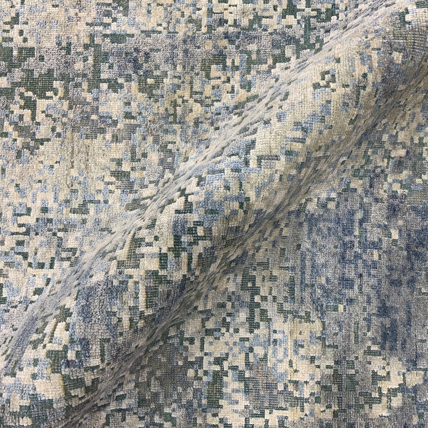 Silver, Blue and Beige Silk and Wool Modern Abstract Handknotted 8.11x12.2Ft 270x370Cms Area Rug