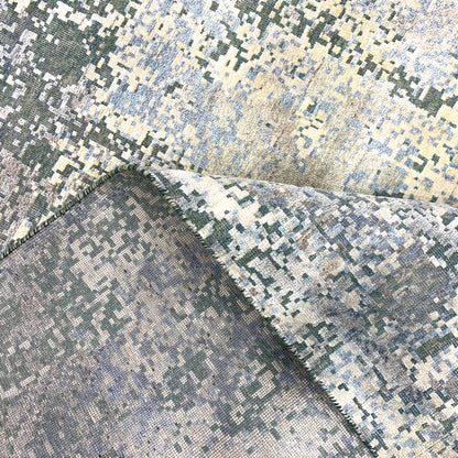 Silver, Blue and Beige Silk and Wool Modern Abstract Handknotted 8.11x12.2Ft 270x370Cms Area Rug