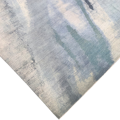 Grey and Blue Silk and Wool Modern Abstract Handknotted Area Rug