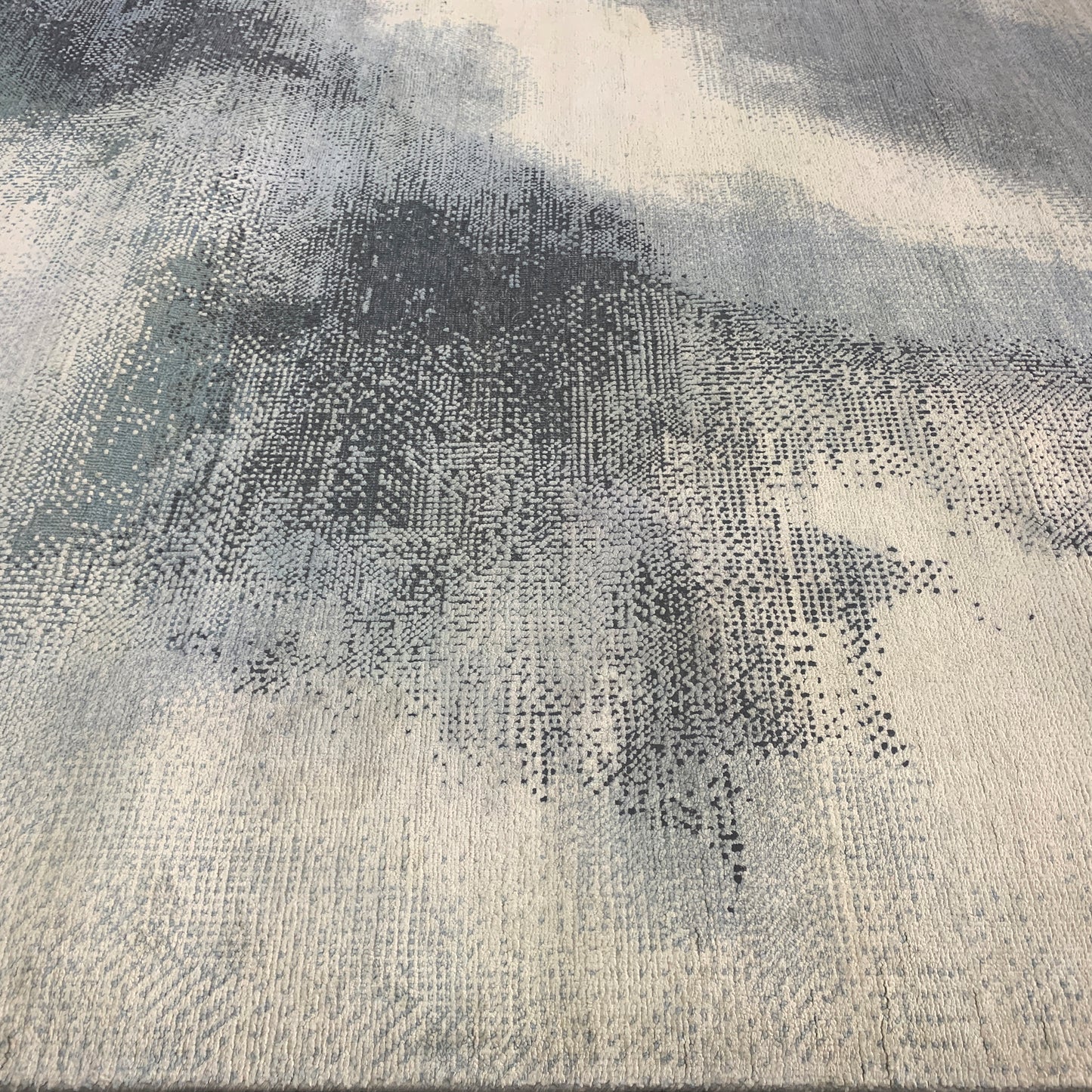 Grey and Blue Silk and Wool Modern Abstract Handknotted Area Rug