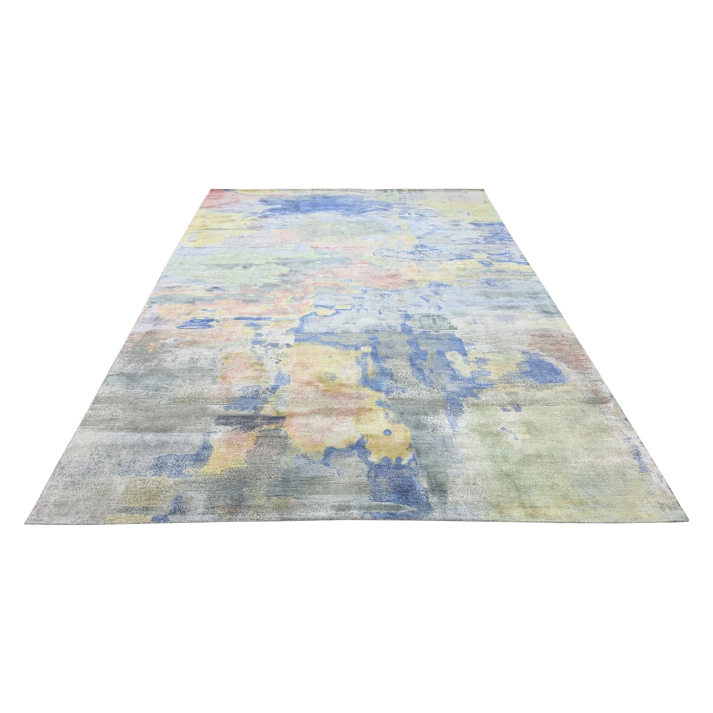 Blue, Grey and Multy Blended Silk Modern Handknotted Area Rug