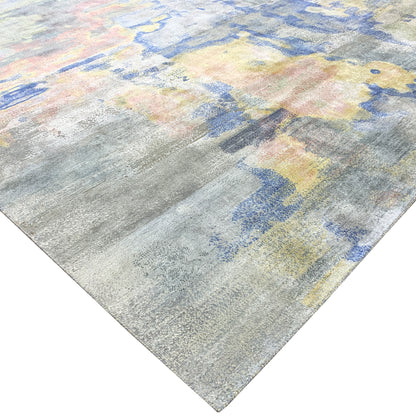 Blue, Grey and Multy Blended Silk Modern Handknotted Area Rug