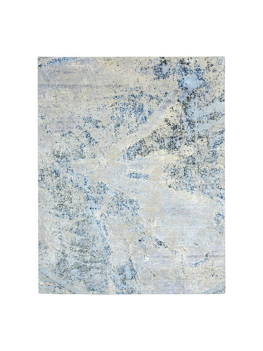 Grey, Silver and Blue Silk and Wool Modern Handknotted Area Rug