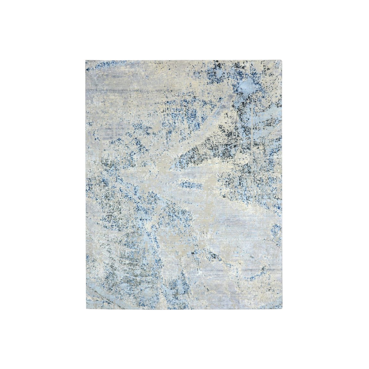 Grey, Silver and Blue Silk and Wool Modern Handknotted 7.11x10.1Ft 240x306Cms Area Rug