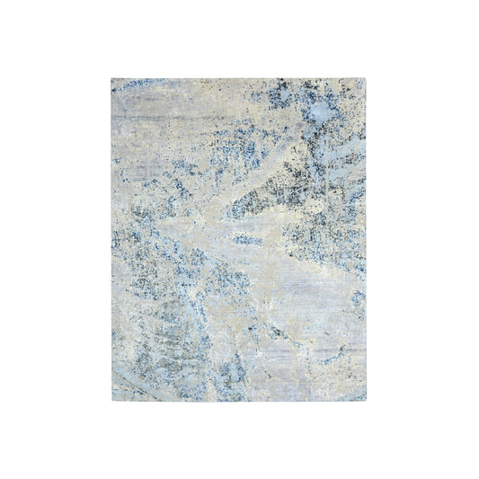 Grey, Silver and Blue Silk and Wool Modern Handknotted 7.11x10.1Ft 240x306Cms Area Rug