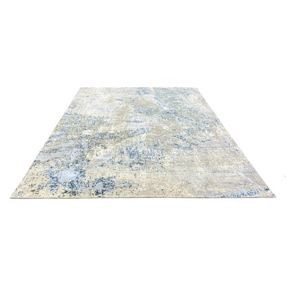 Grey, Silver and Blue Silk and Wool Modern Handknotted Area Rug