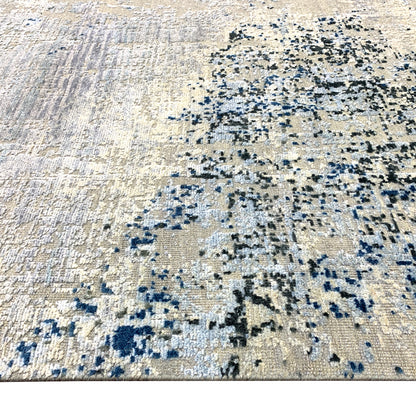 Grey, Silver and Blue Silk and Wool Modern Handknotted Area Rug