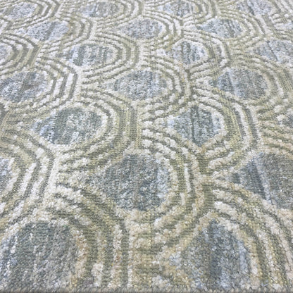 Beige and Blue Silk Wool Modern Pattern Handknotted Area Rug