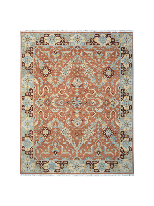 Rust and Camel Pure Wool Traditional Handknotted Area Rug