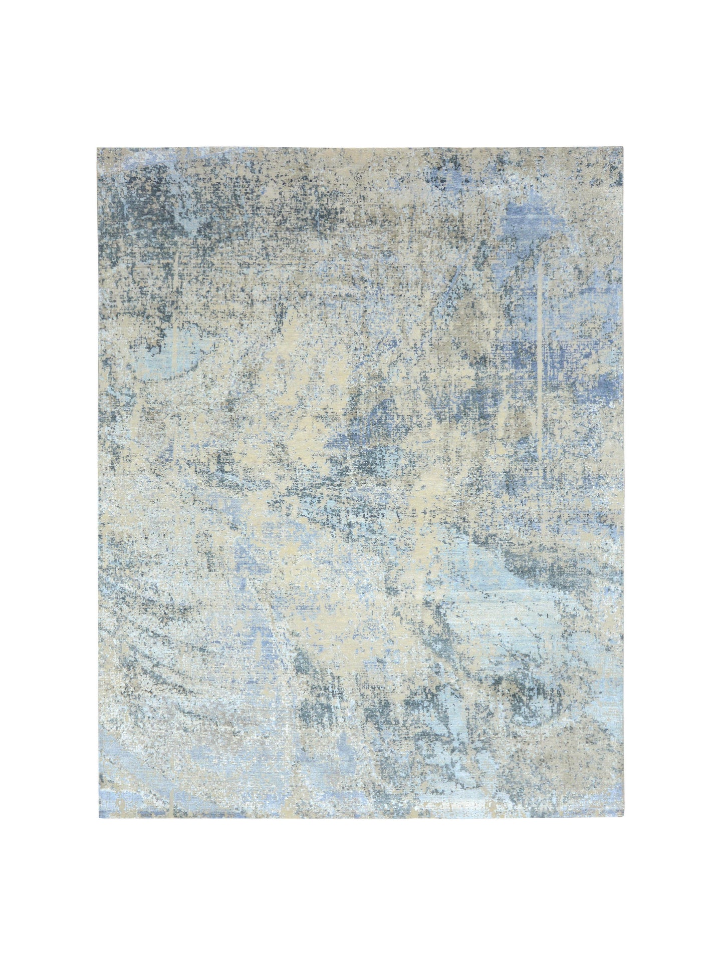 Grey and Blue Silk and Wool Modern Textured Handknotted Area Rug