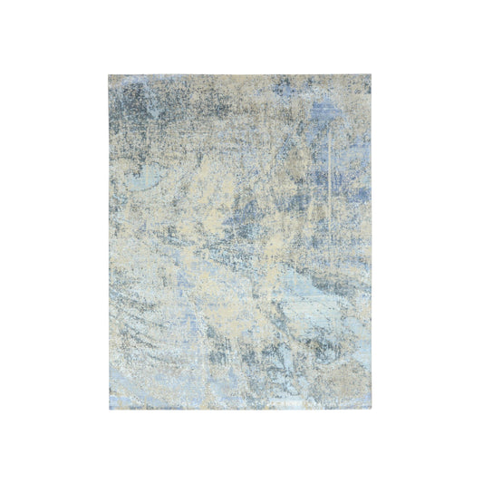 Grey and Blue Silk and Wool Modern Textured Handknotted 7.11x10.2Ft 242x309Cms Area Rug