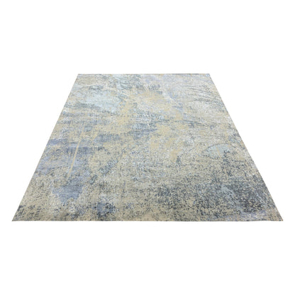 Grey and Blue Silk and Wool Modern Textured Handknotted Area Rug