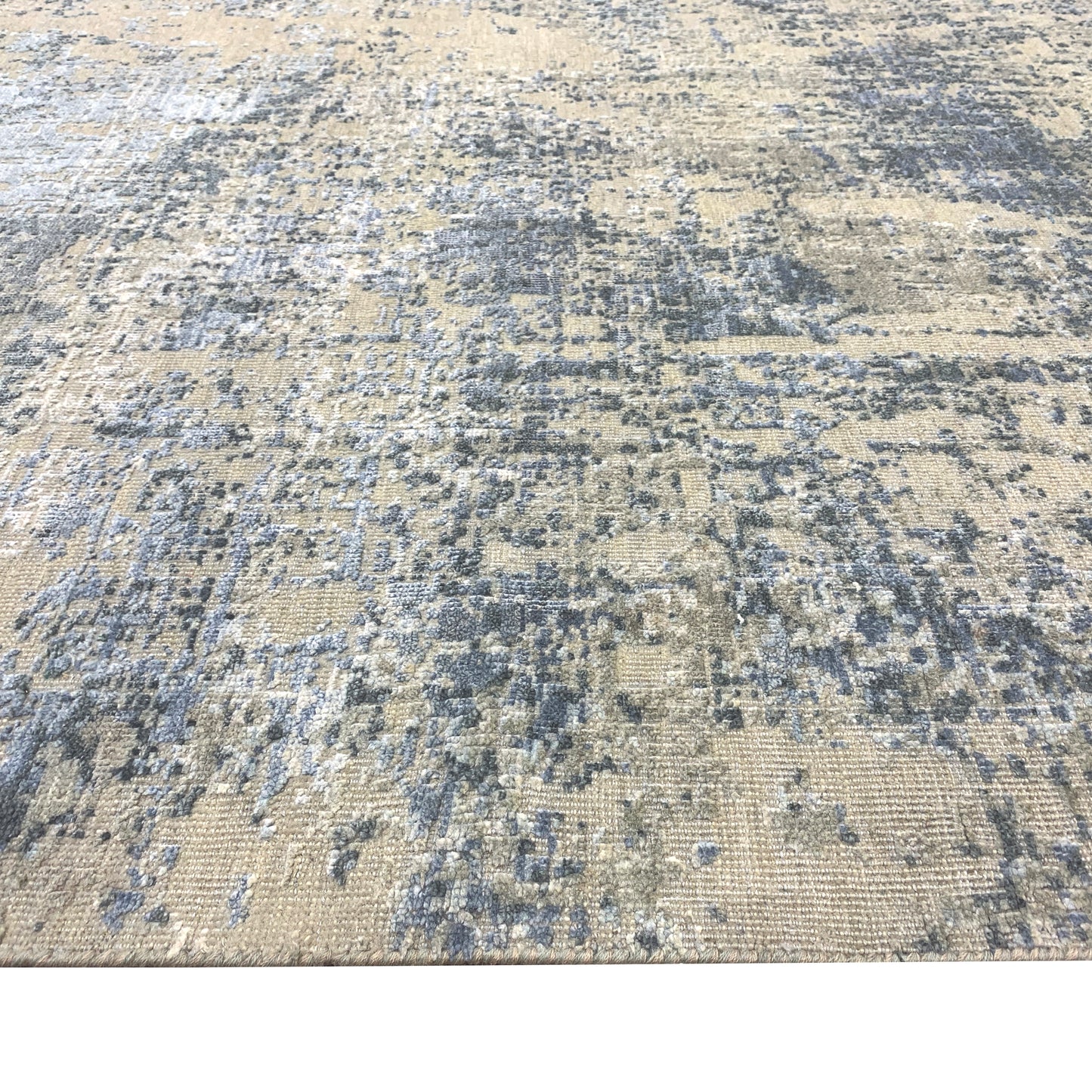 Grey and Blue Silk and Wool Modern Textured Handknotted Area Rug