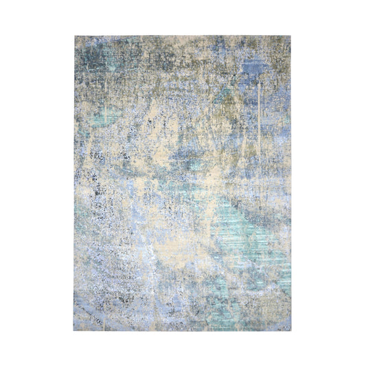 Beige, Grey and Multy Silk and Wool Modern Abstract Handknotted 9.0x12.4Ft 274X367Cms Area Rug