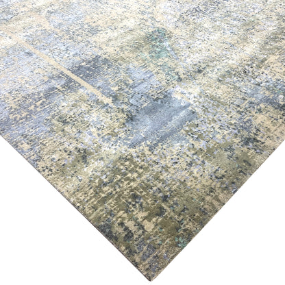 Beige, Grey and Multy Silk and Wool Modern Abstract Handknotted Area Rug