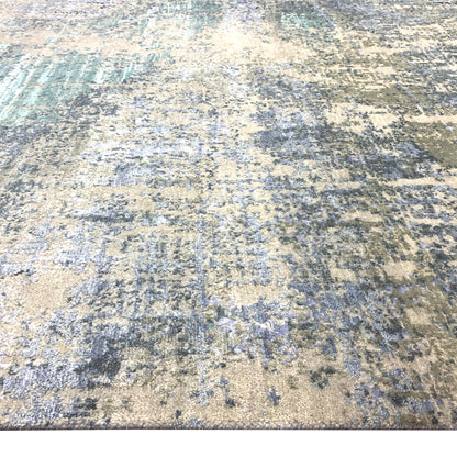 Beige, Grey and Multy Silk and Wool Modern Abstract Handknotted Area Rug