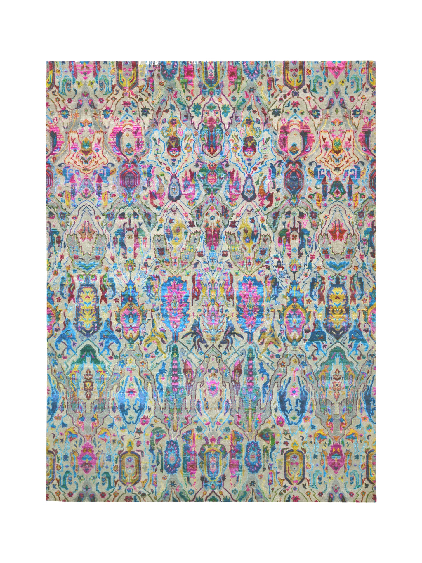 Grey Multy, Sari Silk Wool Oxidised Modern Handknotted 8.9x11.10Ft 268x361Cms Area Rug