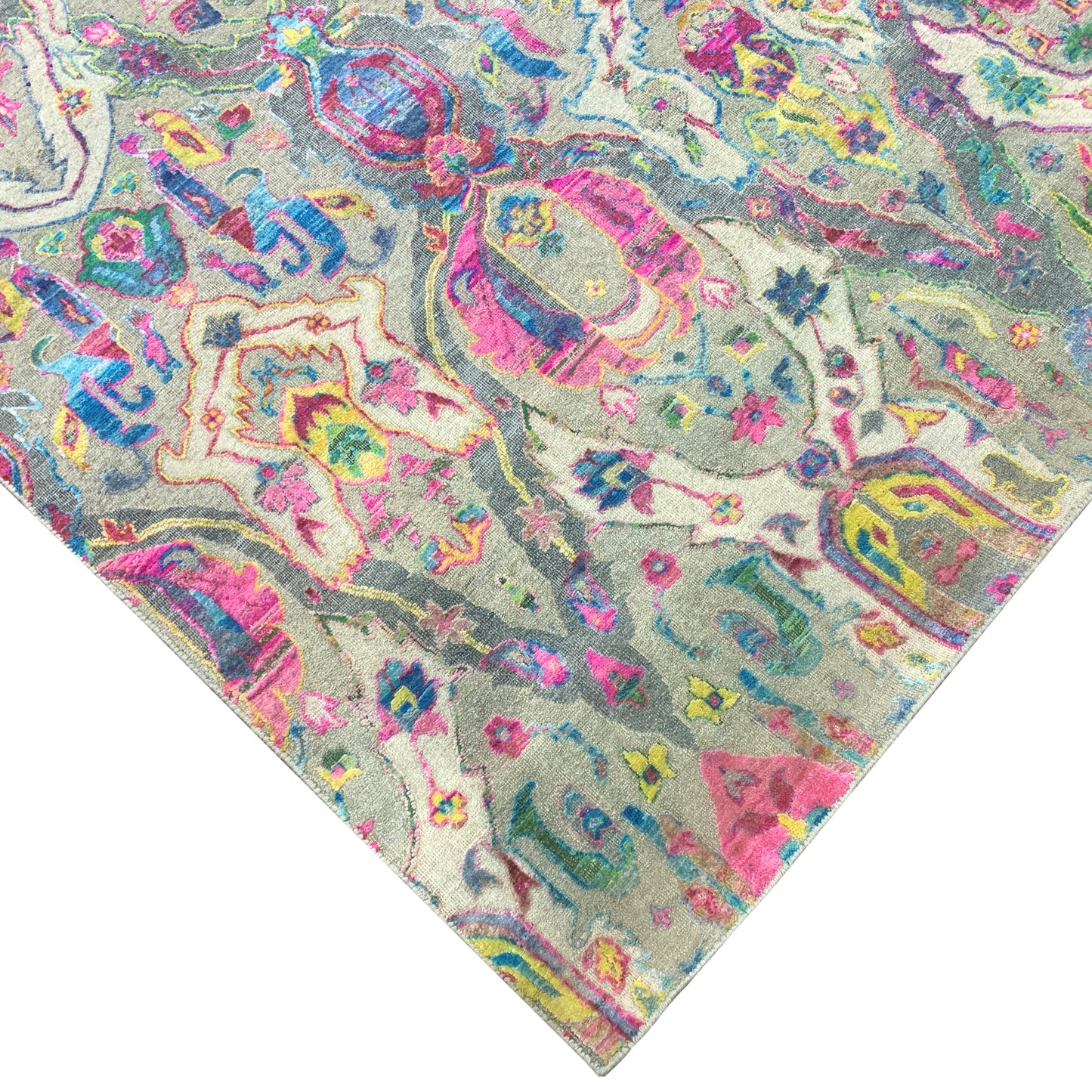 Grey Multy, Sari Silk Wool Oxidised Modern Handknotted 8.9x11.10Ft 268x361Cms Area Rug