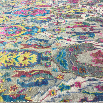 Grey Multy, Sari Silk Wool Oxidised Modern Handknotted 8.9x11.10Ft 268x361Cms Area Rug