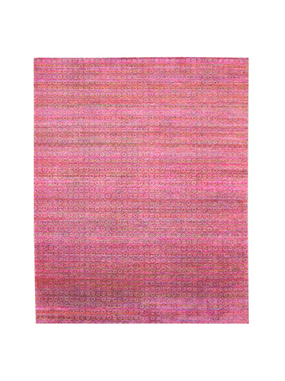 Pink and Red, Sari Silk and Wool Oxidized Modern Handknotted 8.0x10.0Ft 245x305Cms Area Rug