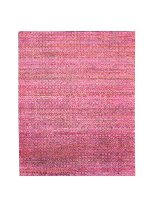 Pink and Red, Sari Silk and Wool Oxidized Modern Handknotted 8.0x10.0Ft 245x305Cms Area Rug
