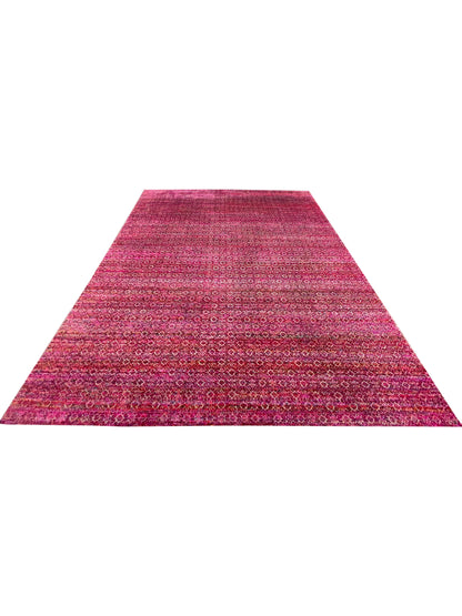 Pink and Red, Sari Silk and Wool Oxidized Modern Handknotted 8.0x10.0Ft 245x305Cms Area Rug