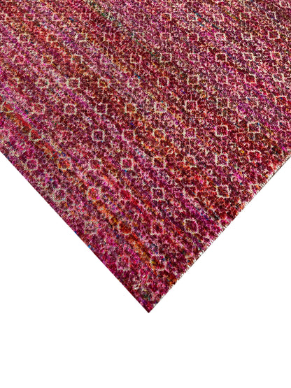 Pink and Red, Sari Silk and Wool Oxidized Modern Handknotted 8.0x10.0Ft 245x305Cms Area Rug
