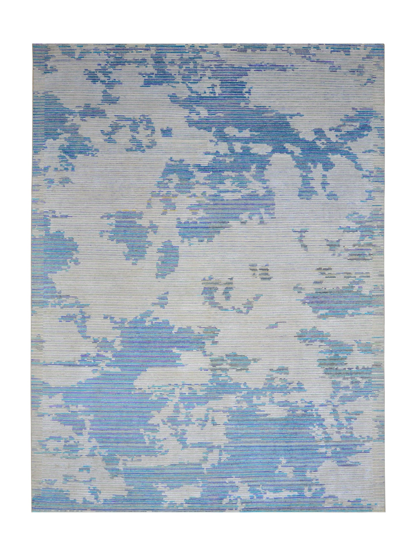 Blue Grey, Viscose and Wool Modern Handknotted 9.0x12.0Ft 275x365Cms Area Rug