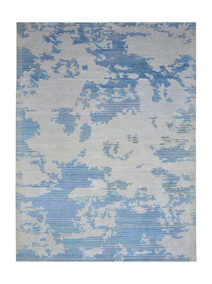 Blue Grey, Viscose and Wool Modern Handknotted 9.0x12.0Ft 275x365Cms Area Rug