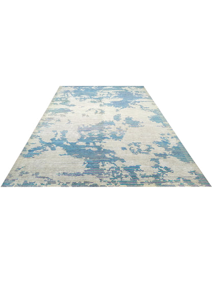 Blue Grey, Viscose and Wool Modern Handknotted 9.0x12.0Ft 275x365Cms Area Rug