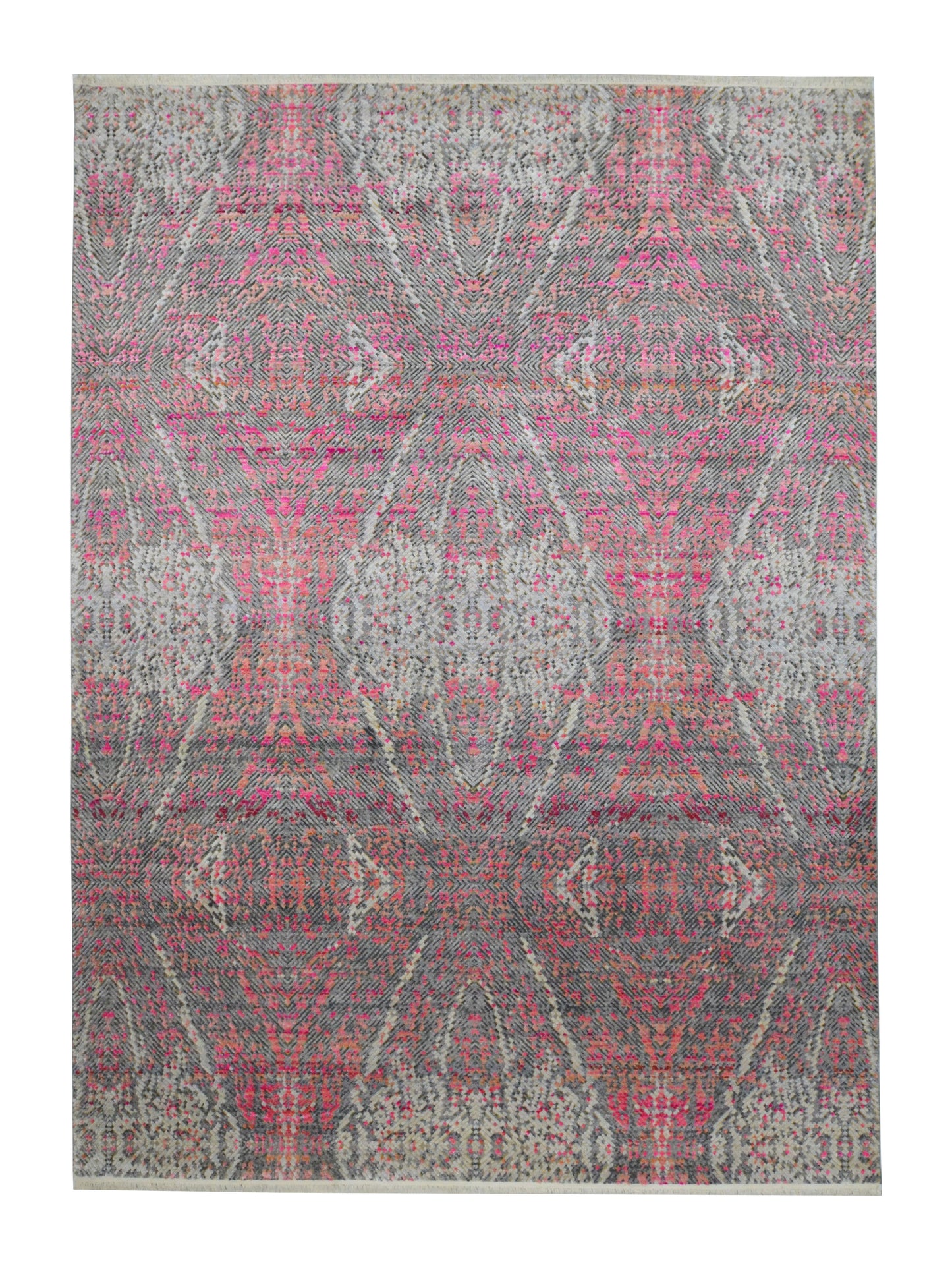 Pink and Grey, Sari Silk and Wool Oxidized Modern Handknotted 9.0x12.0Ft 275x365Cms Area Rug