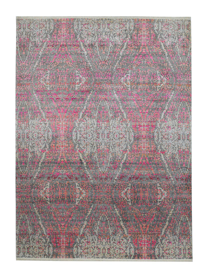 Pink and Grey, Sari Silk and Wool Oxidized Modern Handknotted 9.0x12.0Ft 275x365Cms Area Rug