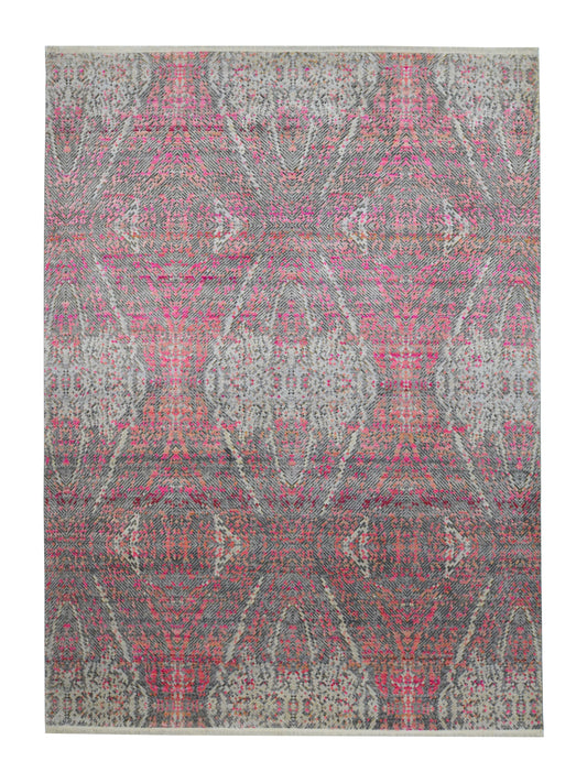 Pink and Grey, Sari Silk and Wool Oxidized Modern Handknotted 9.0x12.0Ft 275x365Cms Area Rug