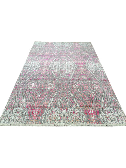 Pink and Grey, Sari Silk and Wool Oxidized Modern Handknotted 9.0x12.0Ft 275x365Cms Area Rug