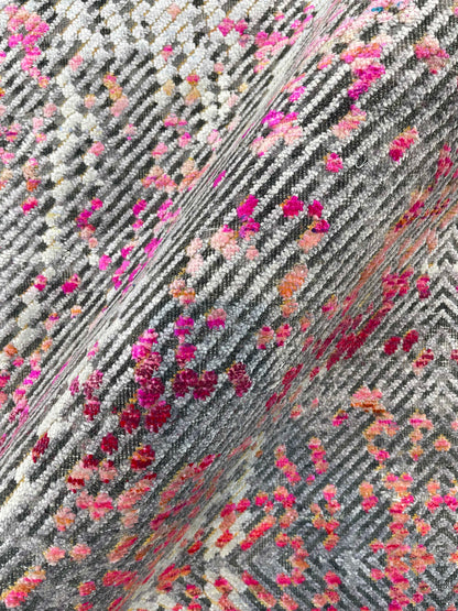 Pink and Grey, Sari Silk and Wool Oxidized Modern Handknotted 9.0x12.0Ft 275x365Cms Area Rug