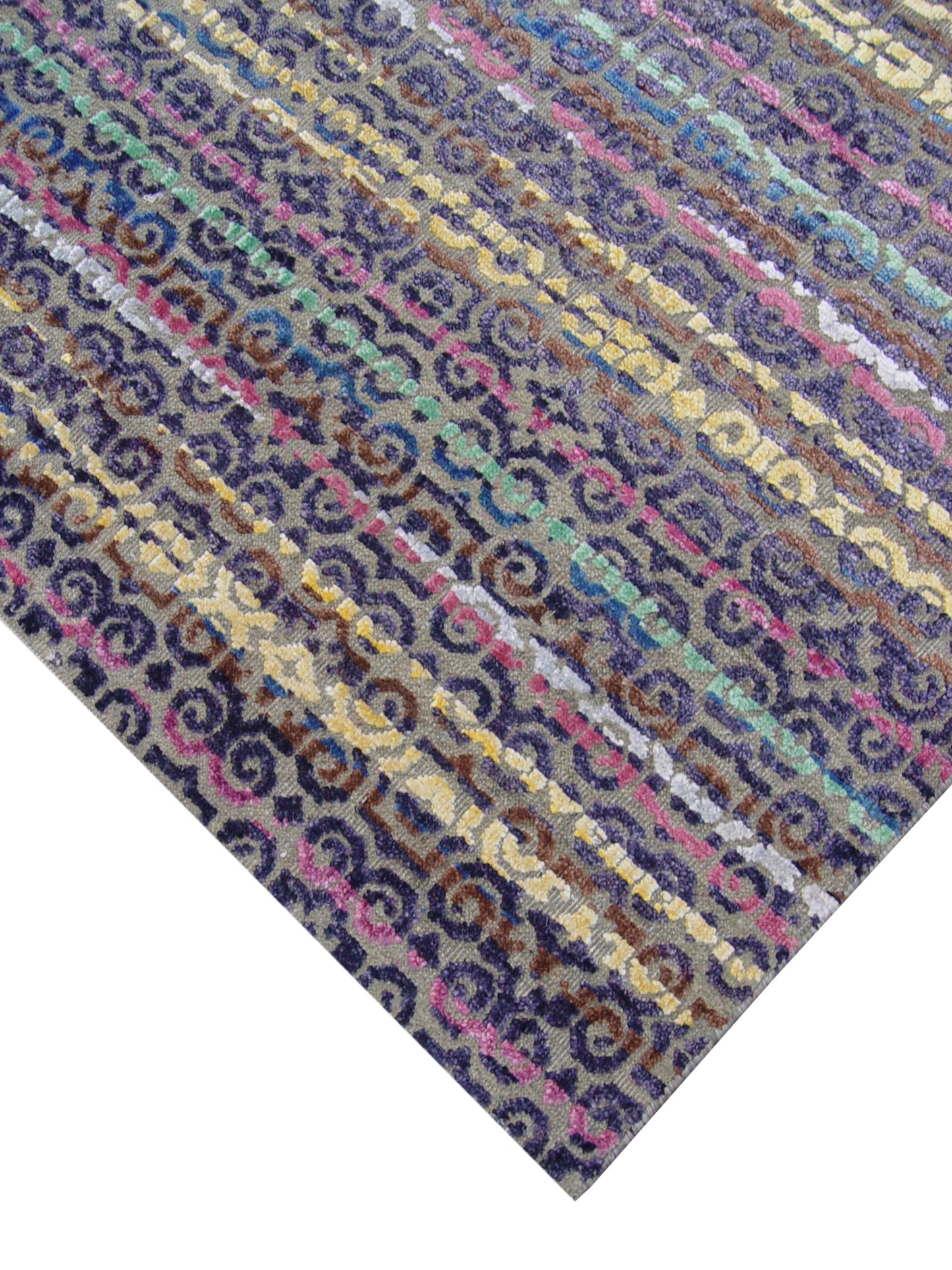 Yellow Multy, Viscose and Wool Oxidized Modern Handknotted 9.0x12.0Ft 275x365Cms Area Rug