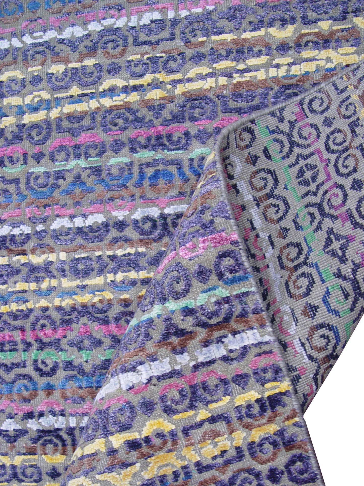 Yellow Multy, Viscose and Wool Oxidized Modern Handknotted 9.0x12.0Ft 275x365Cms Area Rug