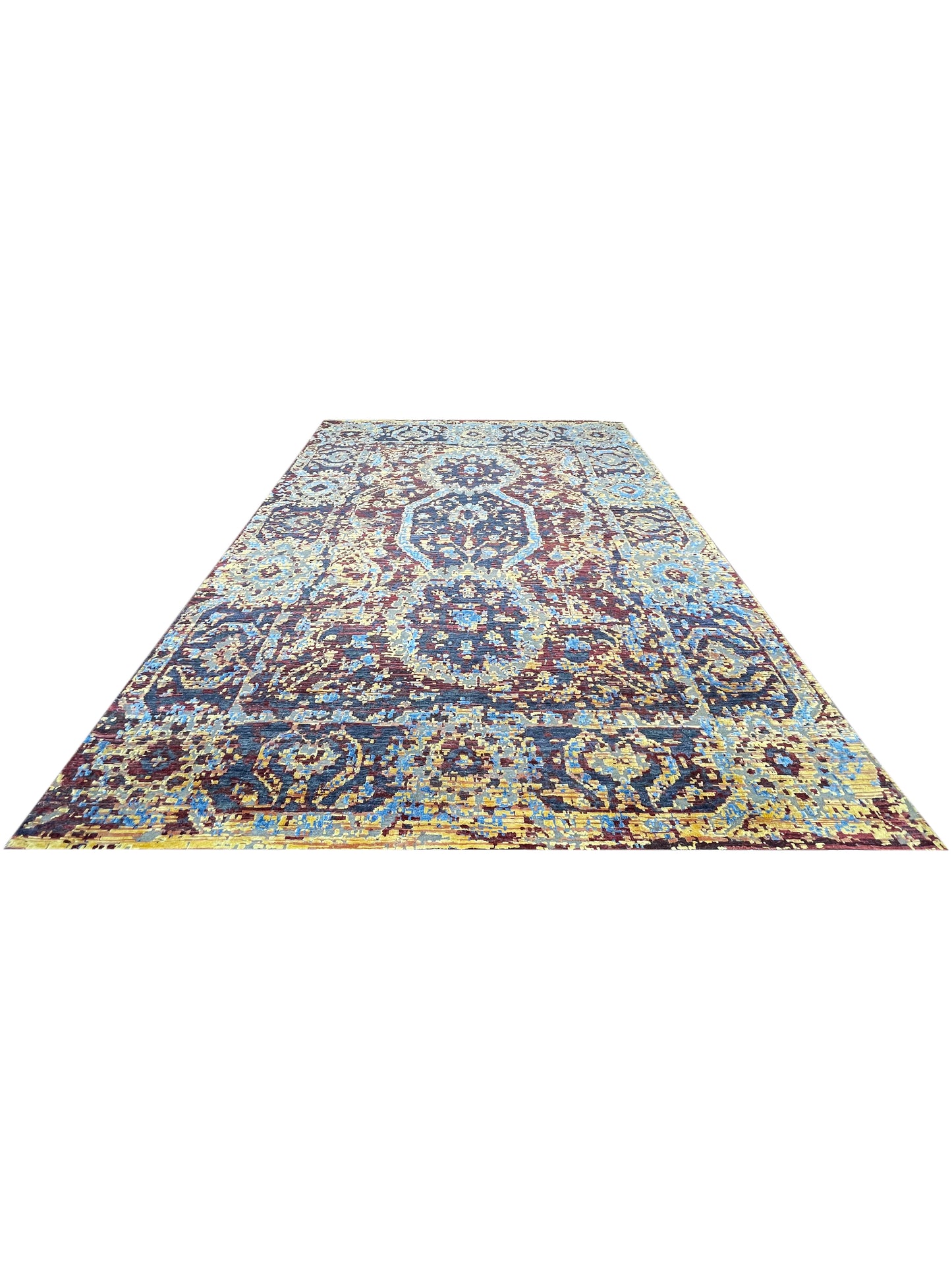 Yellow, Red Viscose & Wool Handknotted Area Rug 8.10x11.11ft 268x364Cms