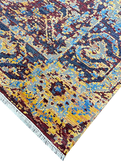 Orange and D. Blue, Viscose and Wool Oxidized Traditional Handknotted 9.0x12.0Ft 275x365Cms Area Rug