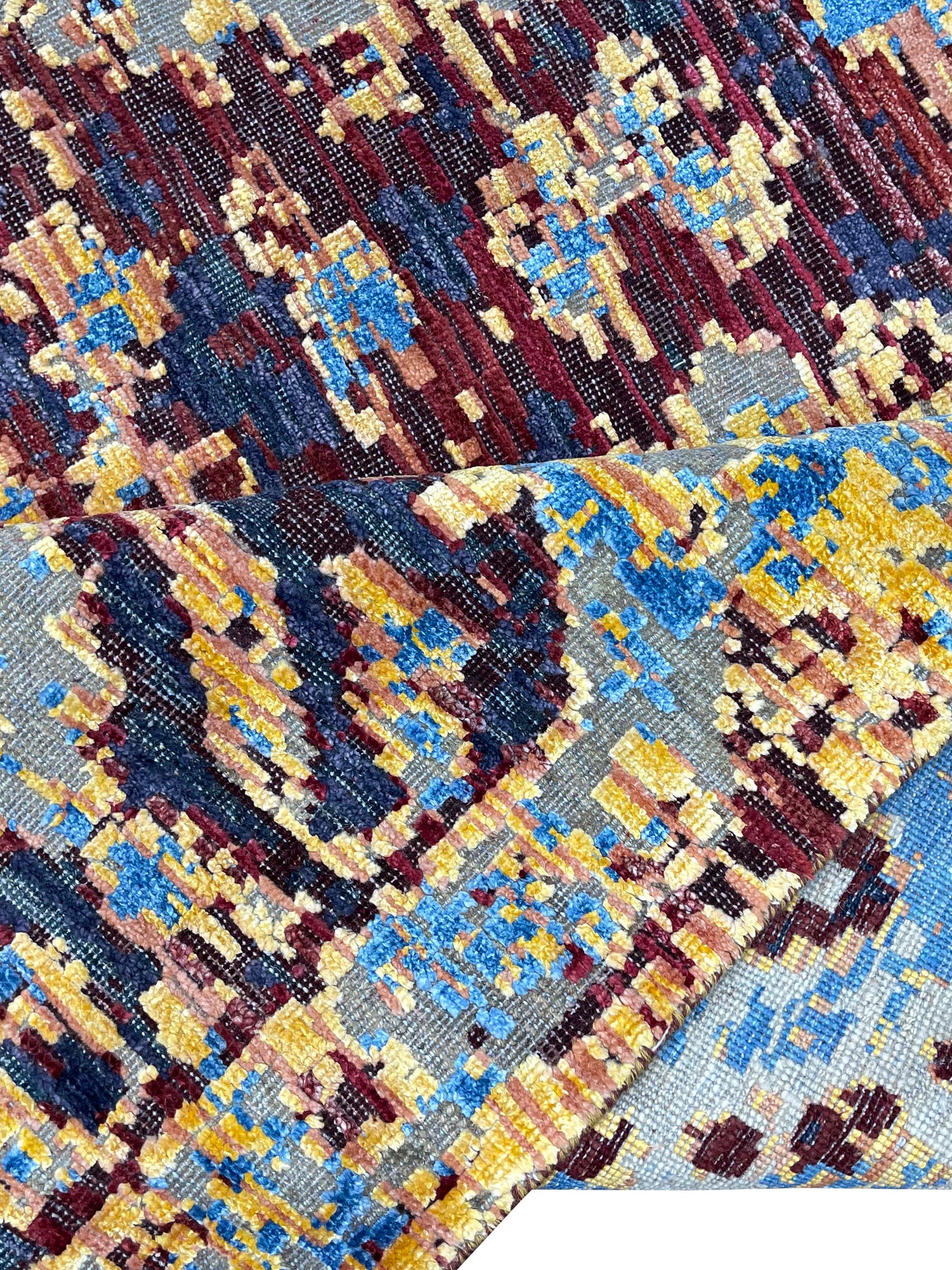 Orange and D. Blue, Viscose and Wool Oxidized Traditional Handknotted 9.0x12.0Ft 275x365Cms Area Rug