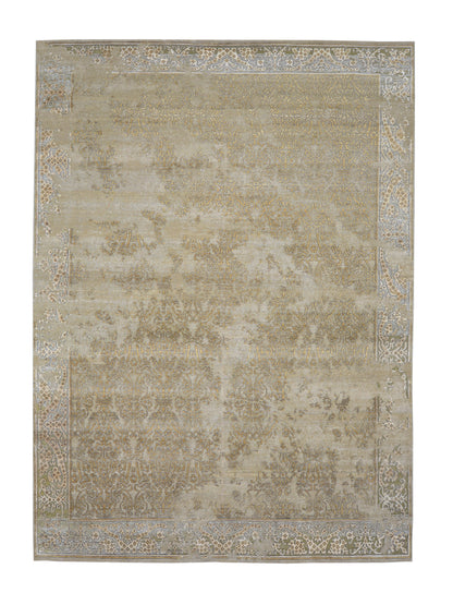 Beige and Gold, Silk and Wool Oxidized Transitional Handknotted 9.0X12.0Ft 275x365Cms Area Rug