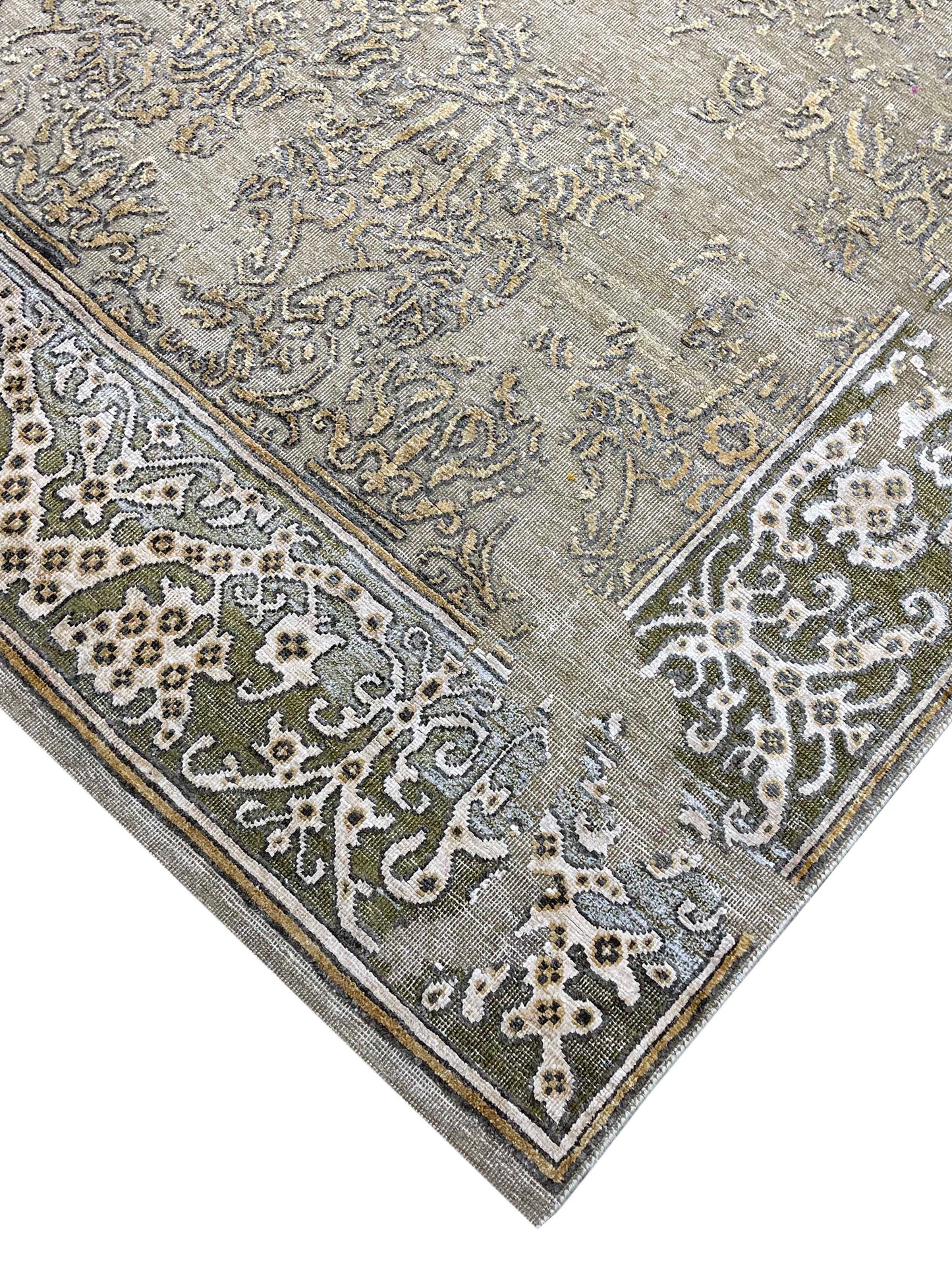 Beige and Gold, Silk and Wool Oxidized Transitional Handknotted 9.0X12.0Ft 275x365Cms Area Rug
