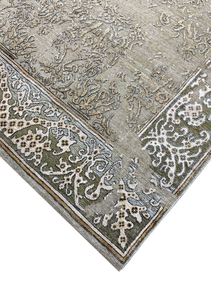 Beige and Gold, Silk and Wool Oxidized Transitional Handknotted 9.0X12.0Ft 275x365Cms Area Rug