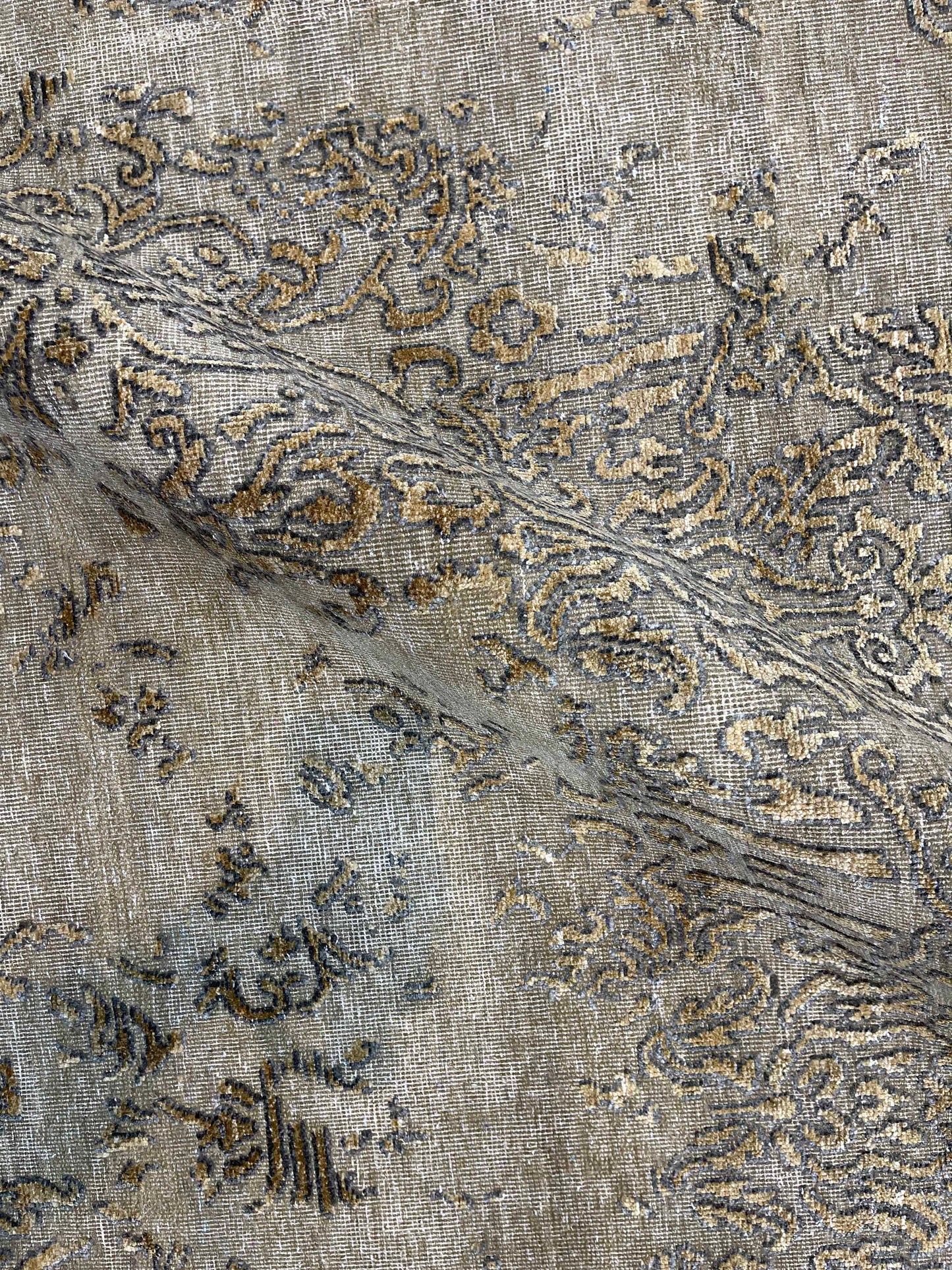 Beige and Gold, Silk and Wool Oxidized Transitional Handknotted 9.0X12.0Ft 275x365Cms Area Rug