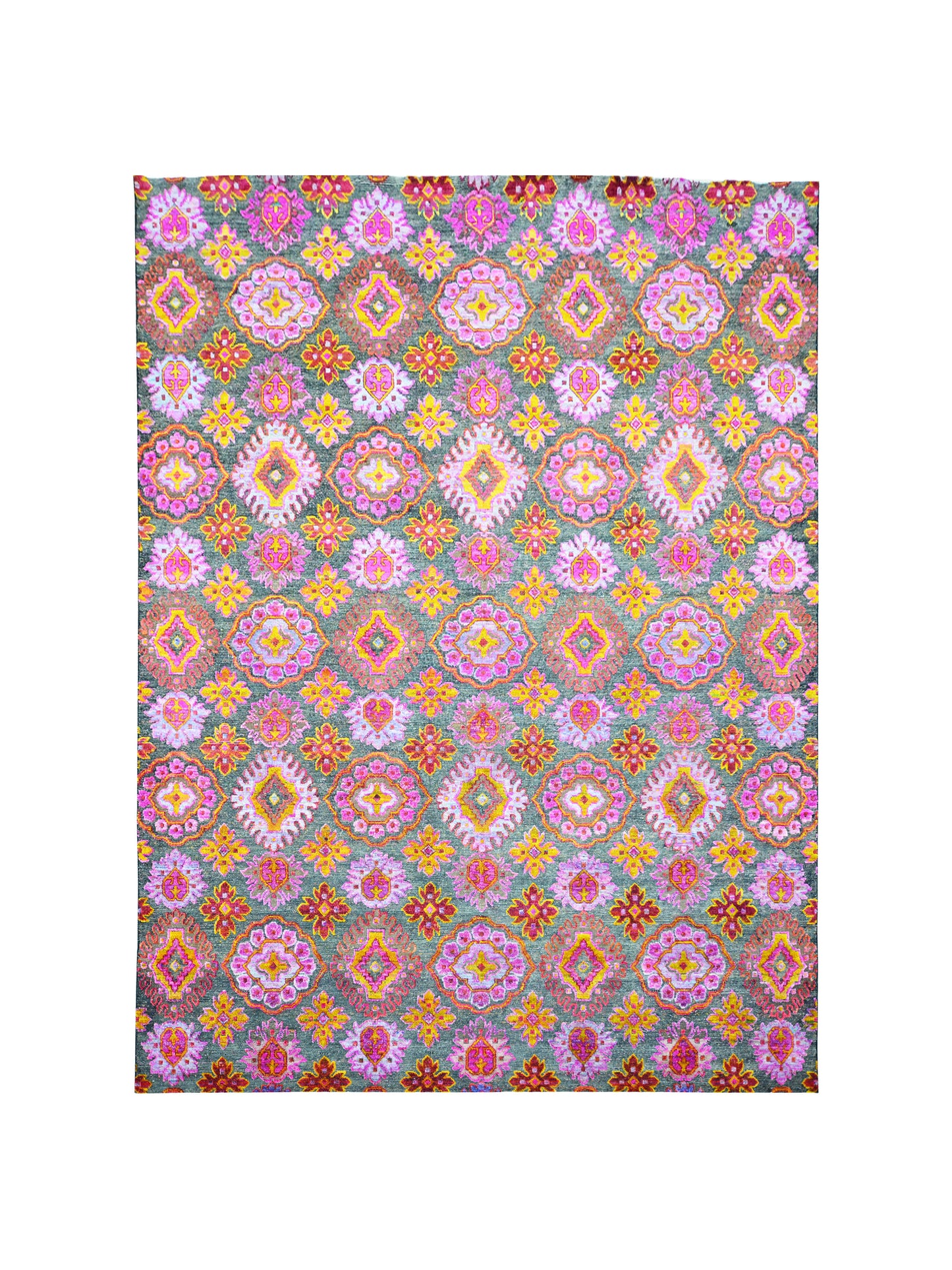 Pink Multy, Sari Silk and Wool Oxidized Transitional Handknotted 7.9x10.1Ft 237x307Cms Area Rug