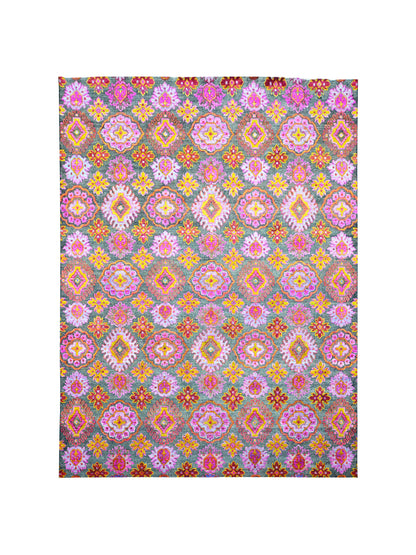 Pink Multy, Sari Silk and Wool Oxidized Transitional Handknotted 7.9x10.1Ft 237x307Cms Area Rug